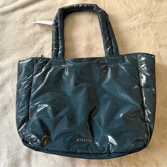 NWT Athleta All About Shine Puff Tote Bag Teal Cypress - Picture 2 of 13